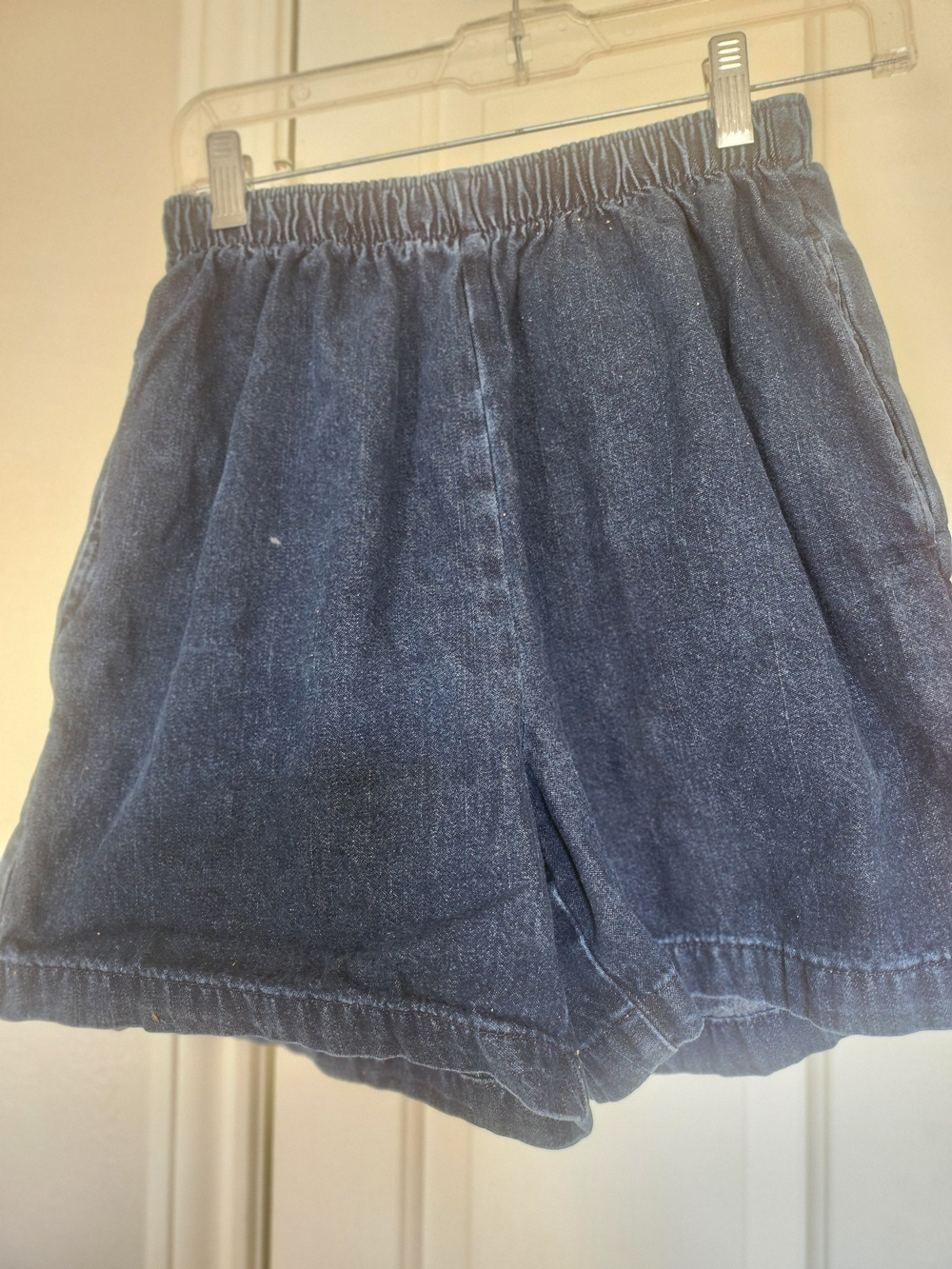 Casual Elastic-Waist Denim Shorts in Dark Blue